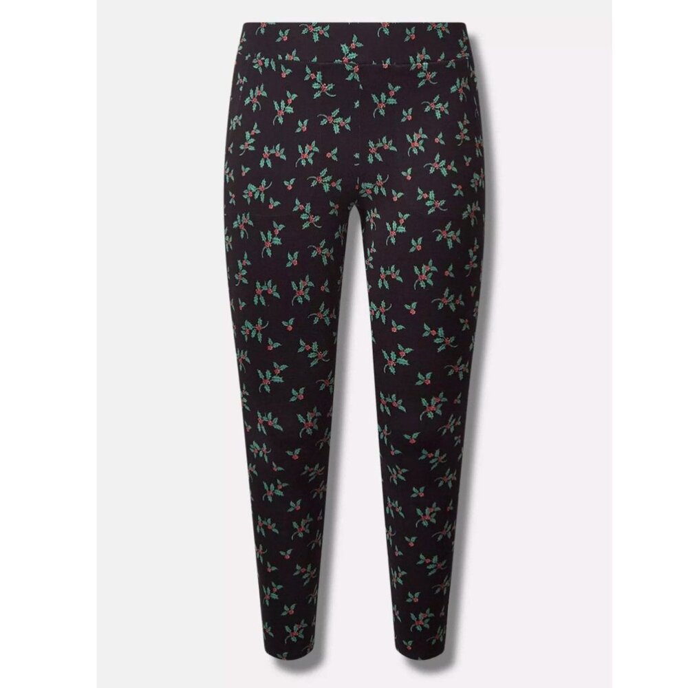 TORRID Full Length Holly Leaf Leggings Size 1X Signature Waist Pocket Black NEW - Picture 1 of 6